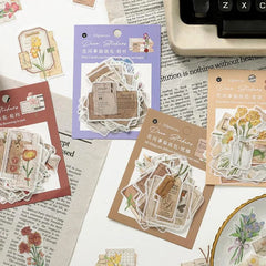 Vintage Botanical Sticker Pack - 30 Pcs Retro Flower Adhesive Stickers