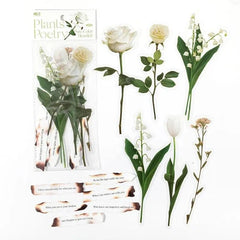 Flowers And Poetry PET And White Kraft Paper Stickers