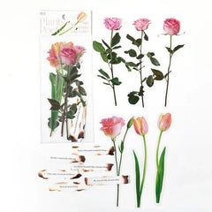 Flowers And Poetry PET And White Kraft Paper Stickers