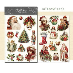 Vintage Christmas Angels & Santa Rub-On Transfer Stickers