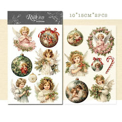 Vintage Christmas Angels & Santa Rub-On Transfer Stickers