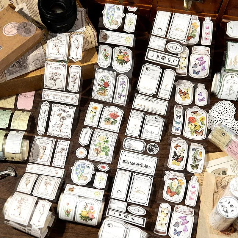 Vintage Botanical Die-Cut Washi Sticker Roll
