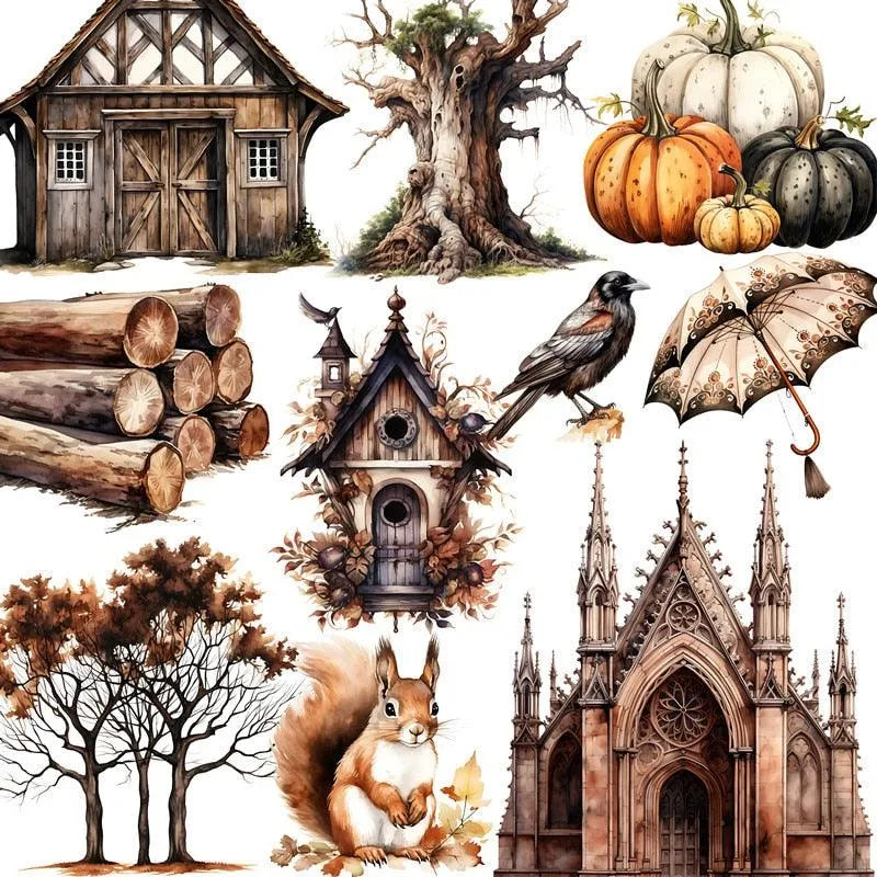 12Pcs Gothic And Autumn Paper Stickers Set